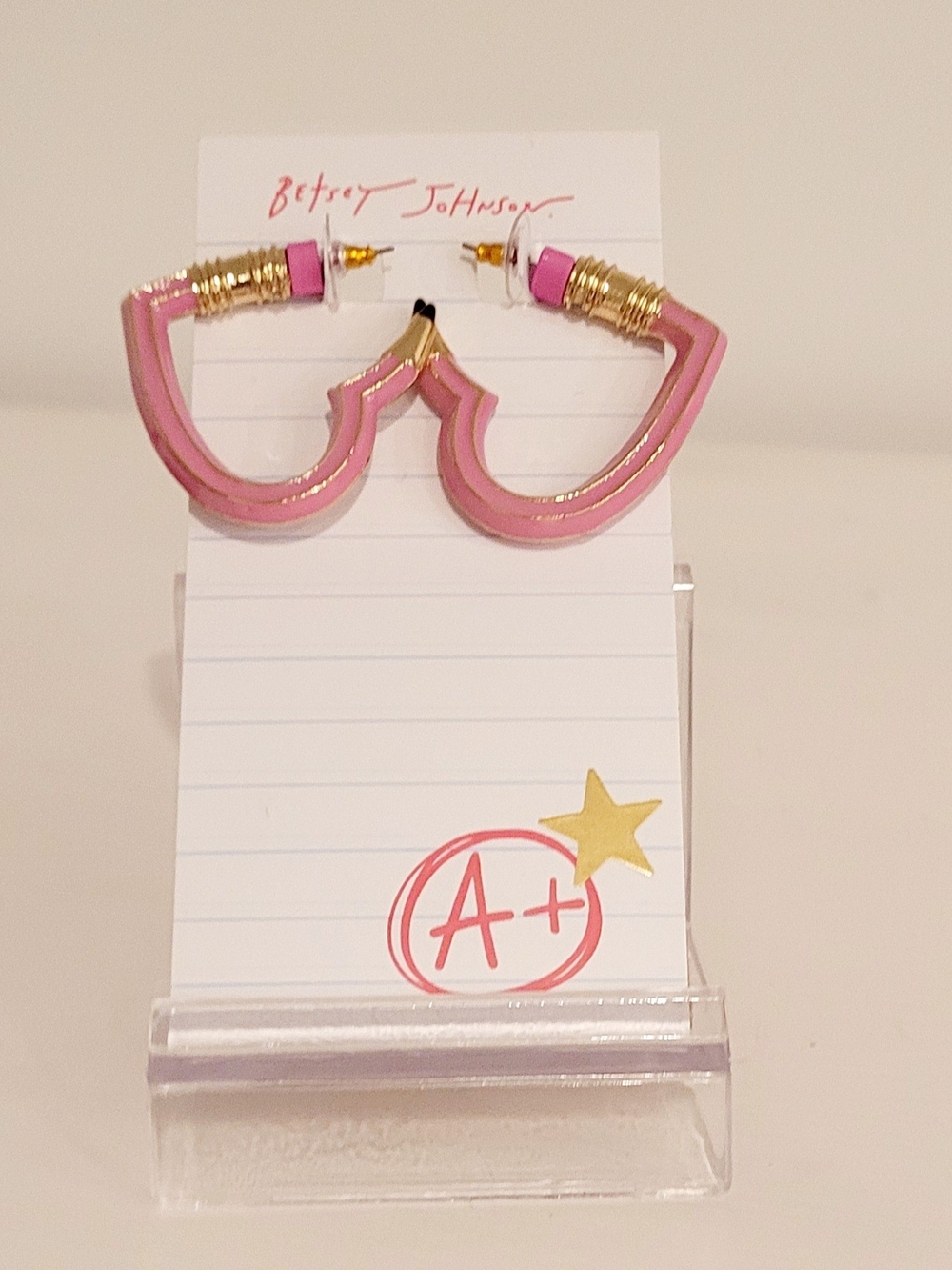 Betsey Johnson Pink Heart Outline Hoop Earrings with Gold Accents